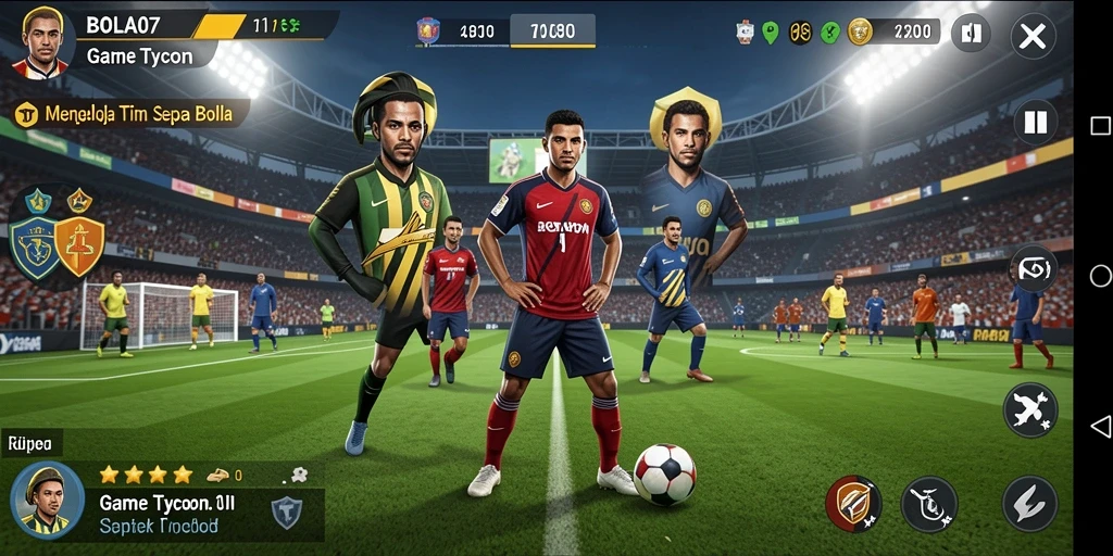 Tampilan gameplay BOLA07 yang menampilkan manajemen tim sepak bola.