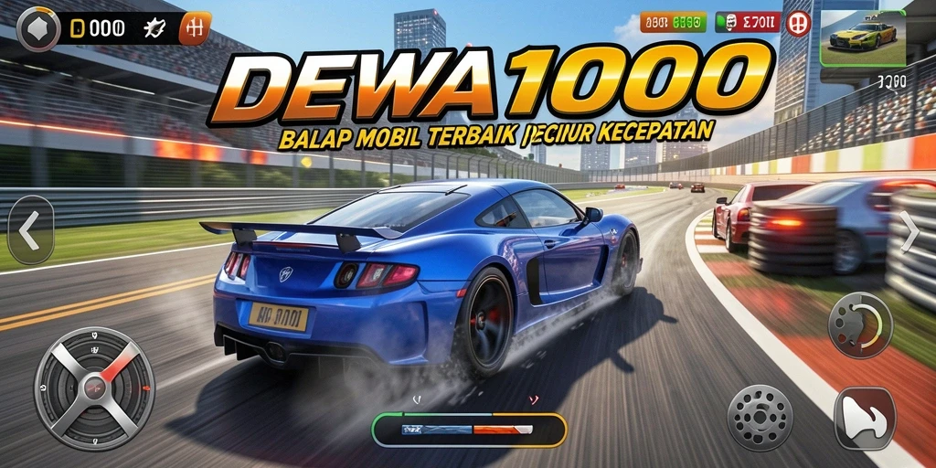 Tampilan gameplay seru dalam balapan mobil di DEWA1000.