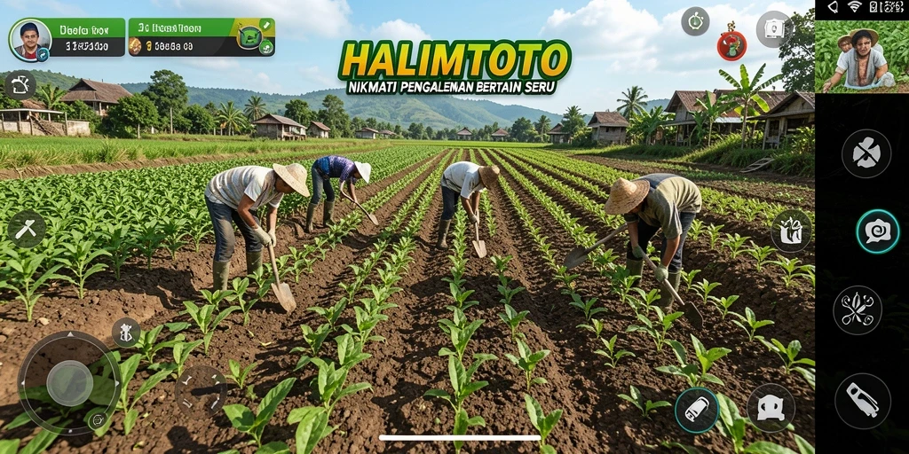 Tampilan gameplay HALIMTOTO yang menampilkan aktivitas bertani.