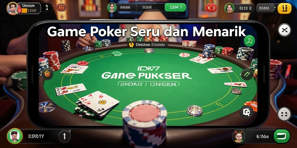 Screenshot menunjukkan gameplay poker yang seru dan interaktif.