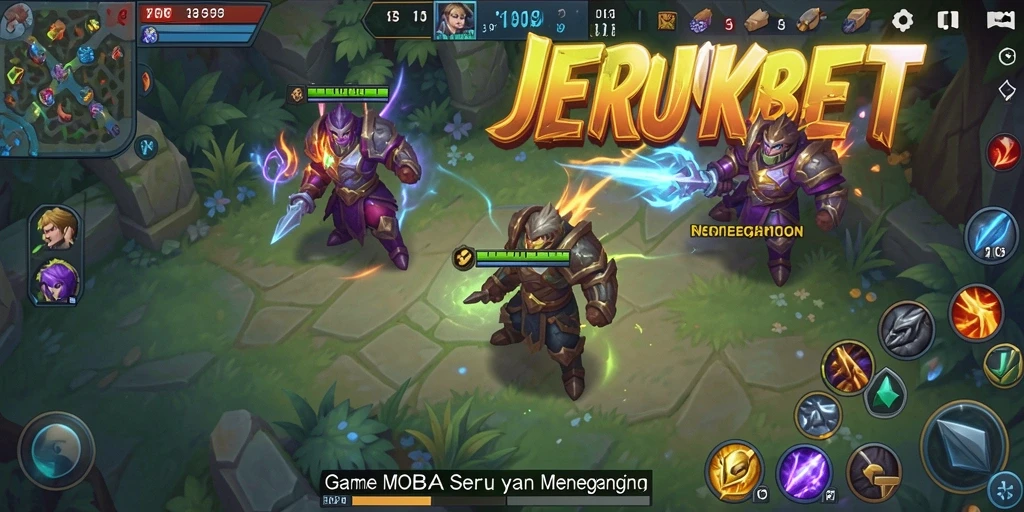 Tangkapan layar menampilkan pertempuran seru di arena JERUKBET MOBA.
