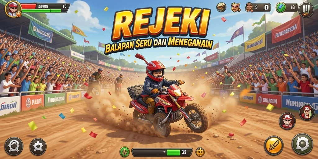 Tampilan gameplay seru di REJEKI dengan trek yang menantang.