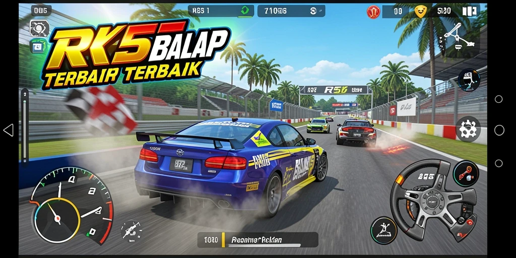 Tampilan gameplay menarik dari RK55 dengan aksi balapan seru.